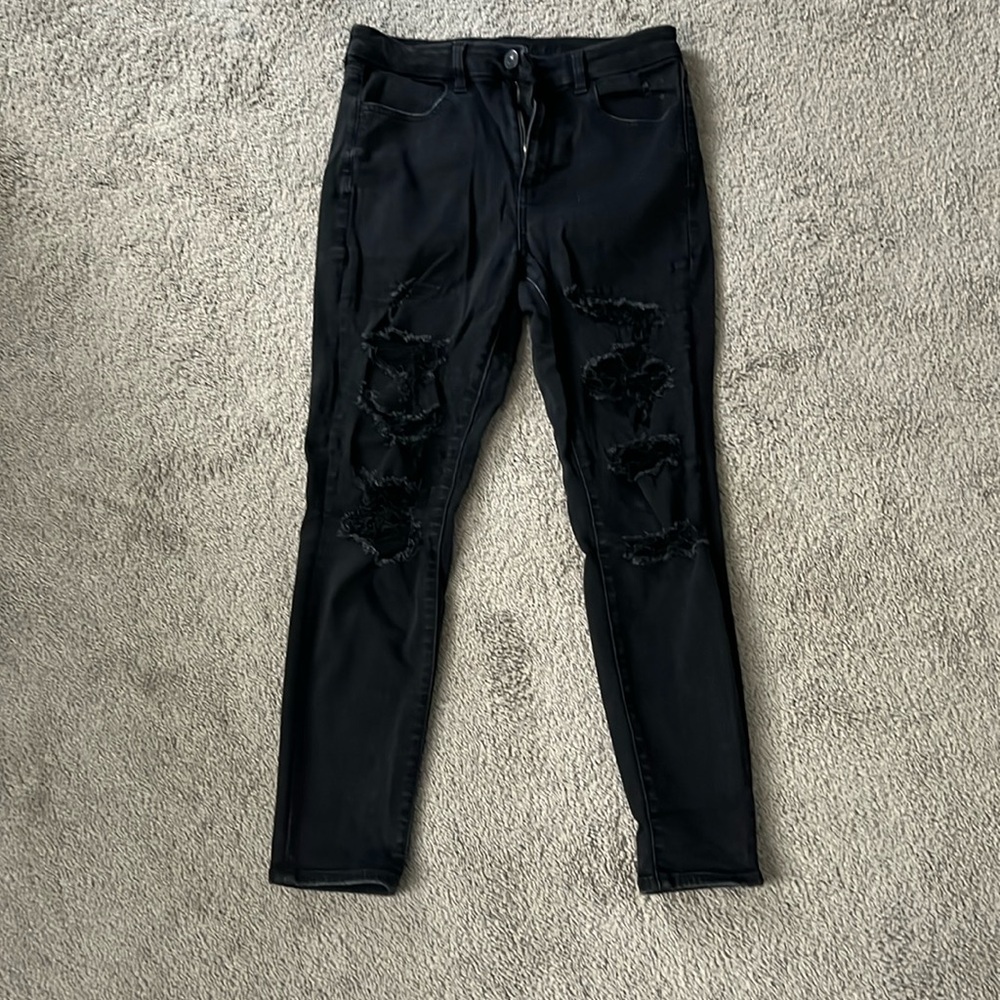High rise ripped stretch jeans